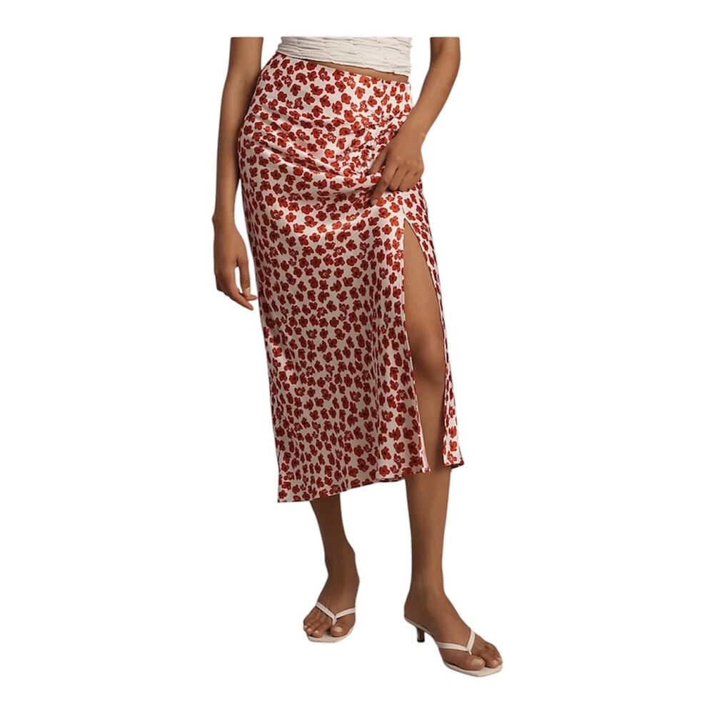 Maeve Anthropologie The Mel Ruched Side Midi Skirt Women Red Medium NWT